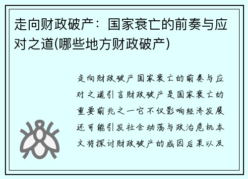 走向财政破产：国家衰亡的前奏与应对之道(哪些地方财政破产)