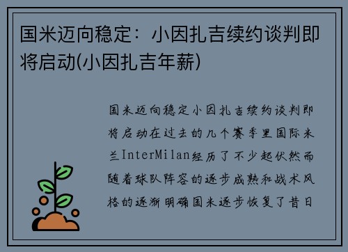 国米迈向稳定：小因扎吉续约谈判即将启动(小因扎吉年薪)