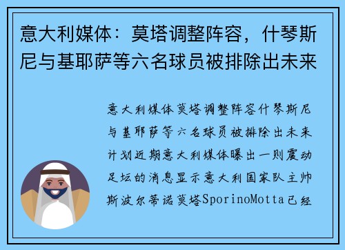 意大利媒体：莫塔调整阵容，什琴斯尼与基耶萨等六名球员被排除出未来计划