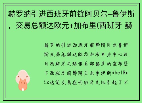 赫罗纳引进西班牙前锋阿贝尔-鲁伊斯，交易总额达欧元+加布里(西班牙 赫罗纳)