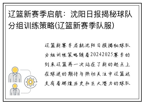 辽篮新赛季启航：沈阳日报揭秘球队分组训练策略(辽篮新赛季队服)