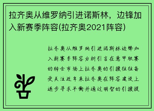 拉齐奥从维罗纳引进诺斯林，边锋加入新赛季阵容(拉齐奥2021阵容)