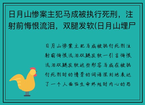 日月山惨案主犯马成被执行死刑，注射前悔恨流泪，双腿发软(日月山埋尸案马生珍信息)